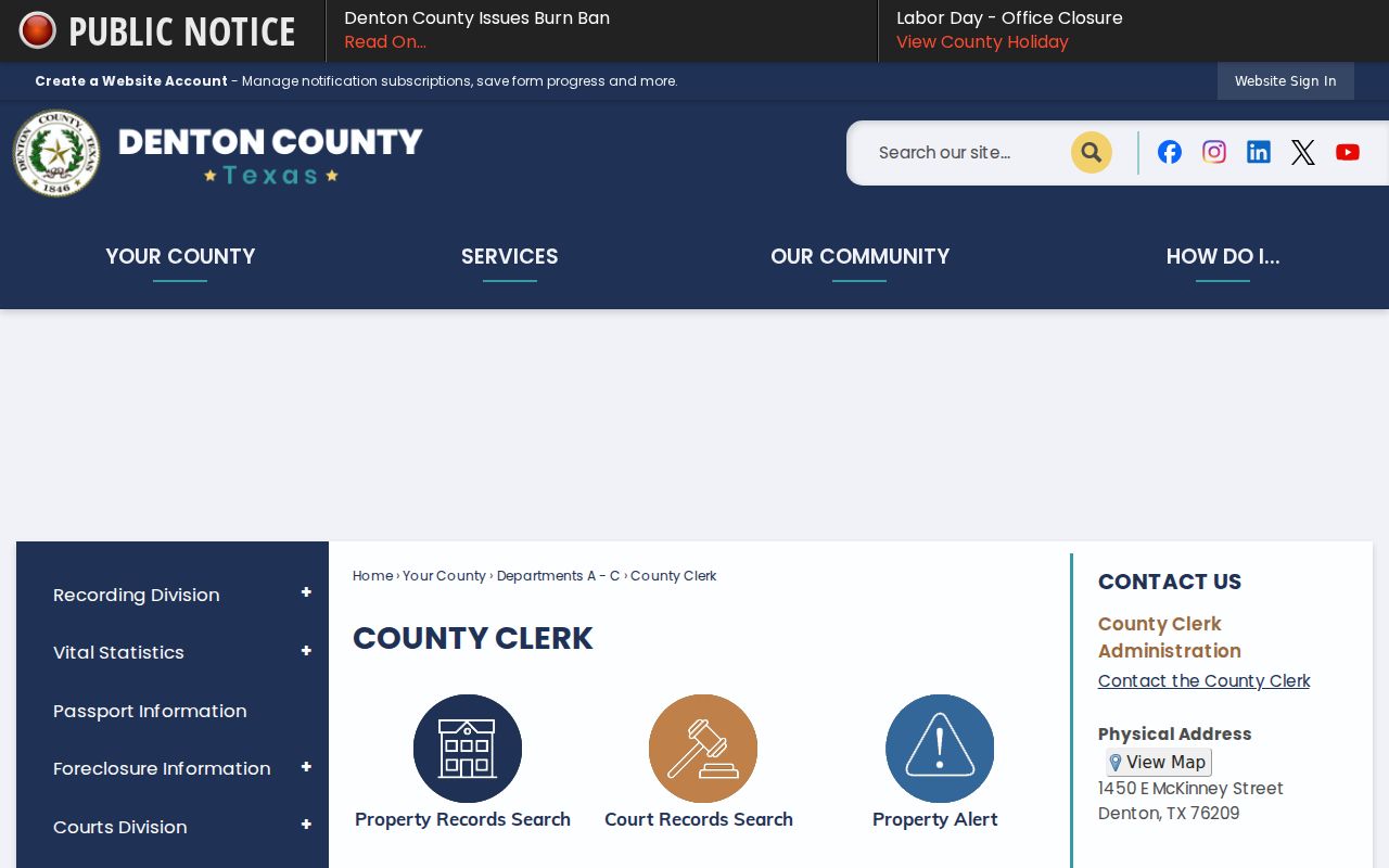 Southlake residents directory Denton County Clerk records route