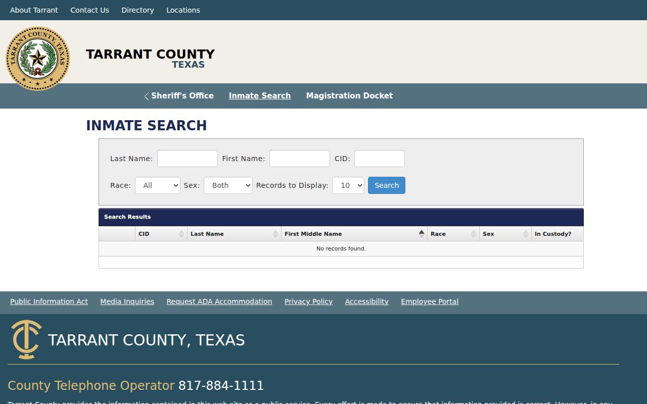 Southlake residents directory Tarrant County inmate search route