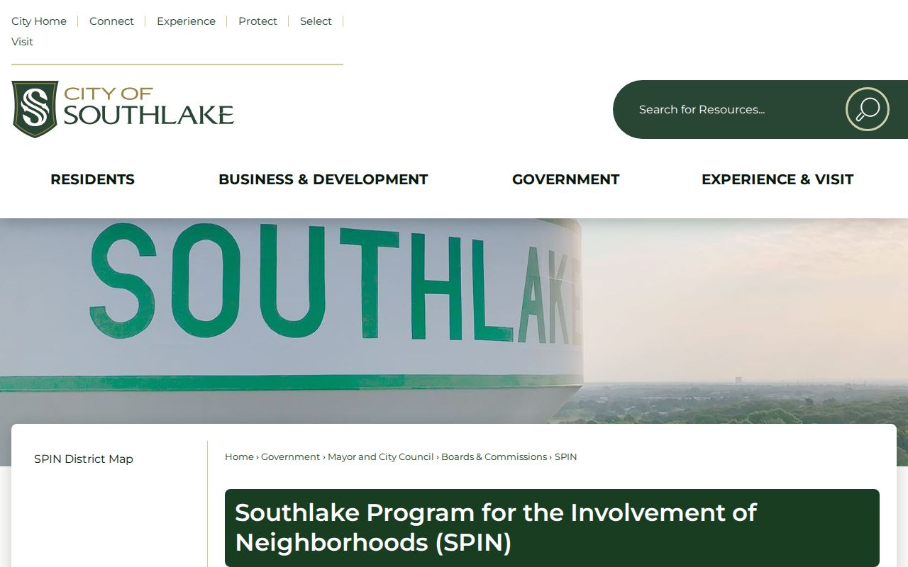 Southlake neighbors SPIN civic planning districts page