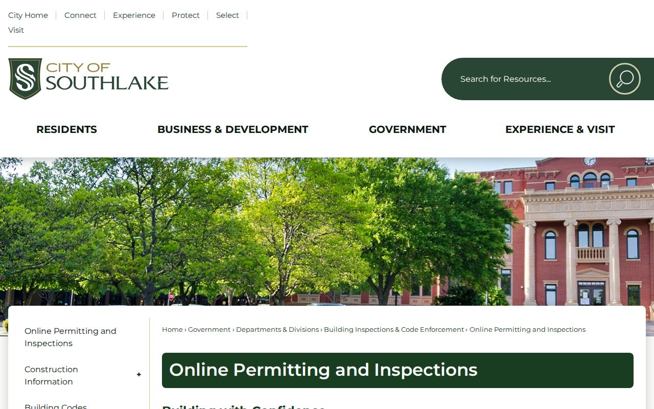 Southlake street directory permit and inspection access page